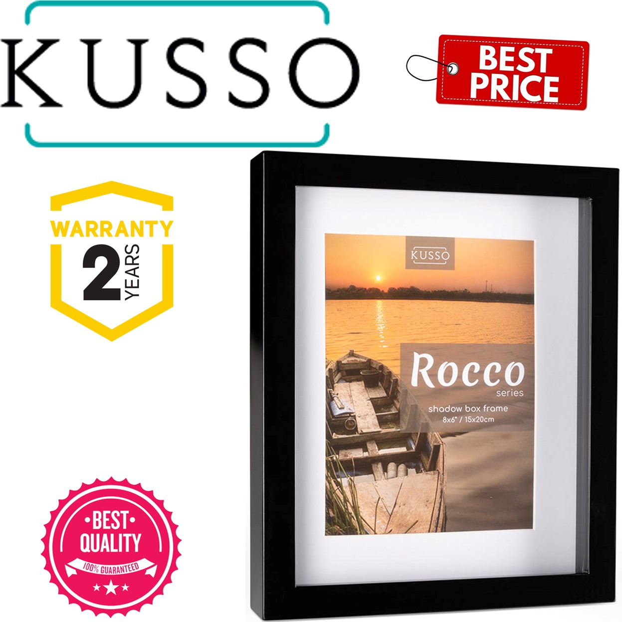 Kusso Rocco High Gloss Shadow Box frame 4x4 Inches - Black