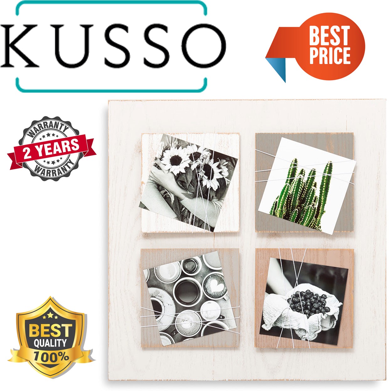 Kusso Rustic Design Photo Display for 9 Photos 4x4 Inches